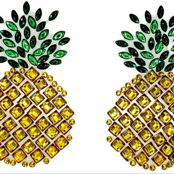 Pineapple Rhinestone Pasties Nipple Covers Self Adhesive Reusable- Lifestyle EDC - Picture 1 of 8